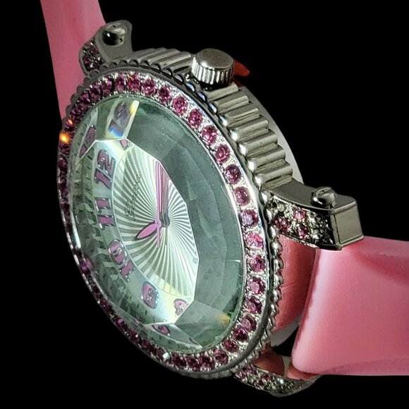 Pink Iced Out Diamond Bezel watch w/ pink CZ stones Silicone band - Picture 7 of 8